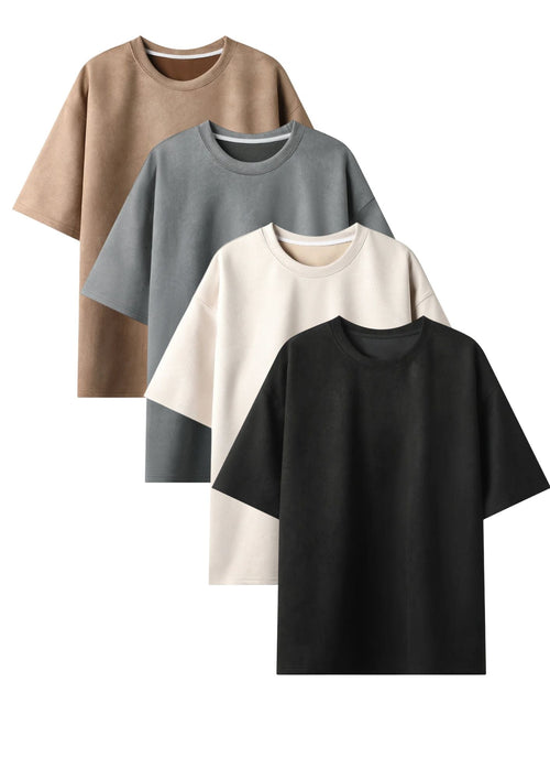 Heavyweight Oversized Solid Pack of 4 T-Shirts Beige,Steel Grey, Off white & Black. 240 GSM