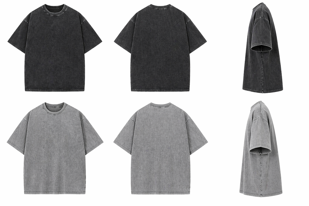 Heavyweight Acid Washed Oversized T-shirt Washed Pack of 2 Black and Grey 240 GSM