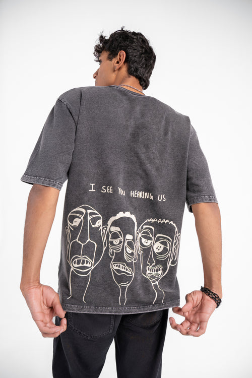 I SEE YOU HEARING US ACID WASHED TEE.