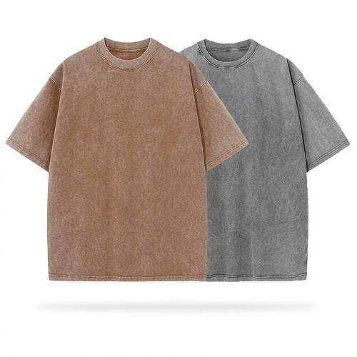 Heavyweight Acid Washed 240 GSM Oversized T-shirt Pack of 2 Beige and grey