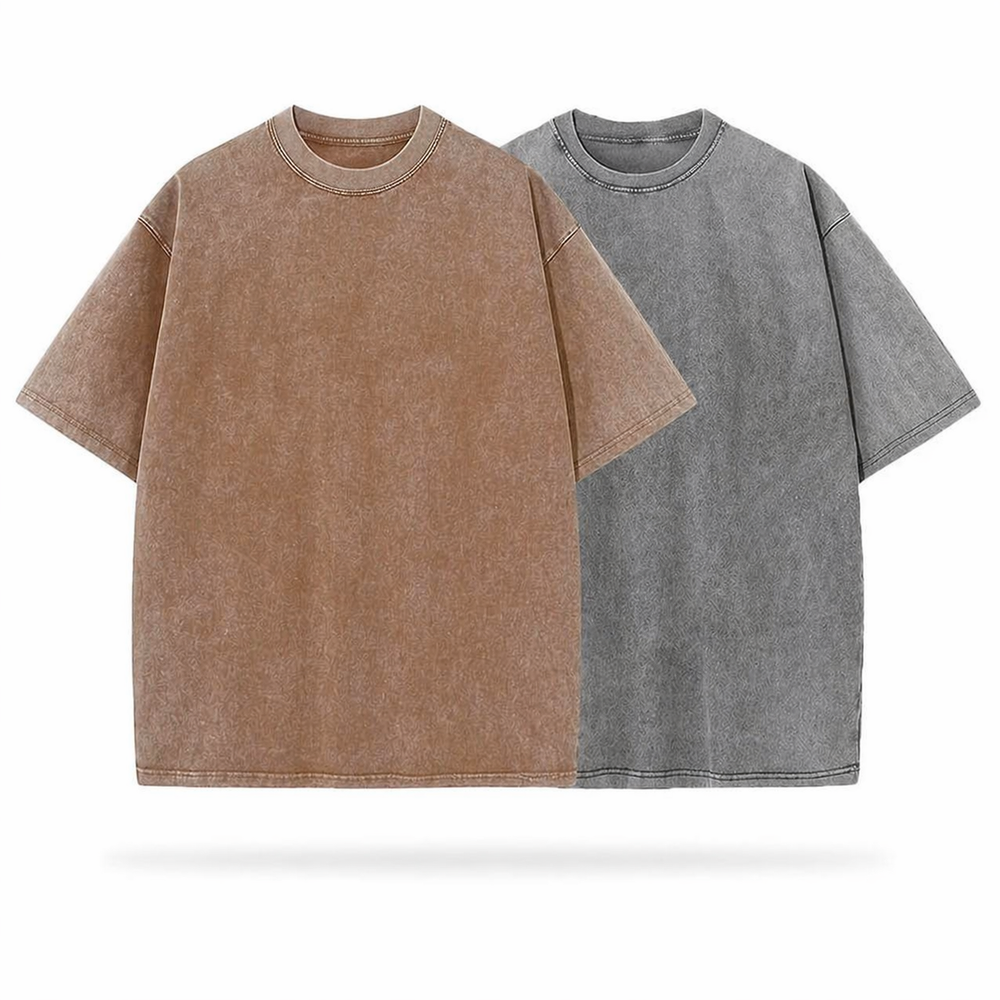 Heavyweight Acid Washed 240 GSM Oversized T-shirt Pack of 2 Beige and grey