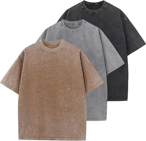 Heavyweigh Acid Washed 240 GSM Oversized T-shirt Pack of 3 Black, Sand & Grey 240 GSM