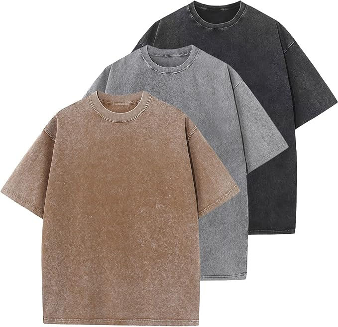 Heavyweigh Acid Washed 240 GSM Oversized T-shirt Pack of 3 Black, Sand & Grey 240 GSM