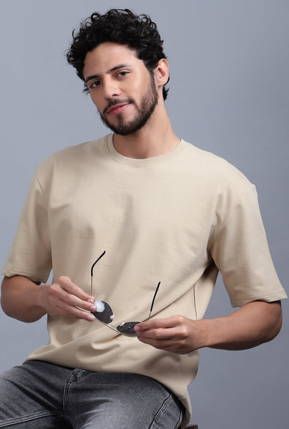 Heavyweight Oversized Solid Pack of 4 T-Shirts Beige,Steel Grey, Off white & Black. 240 GSM