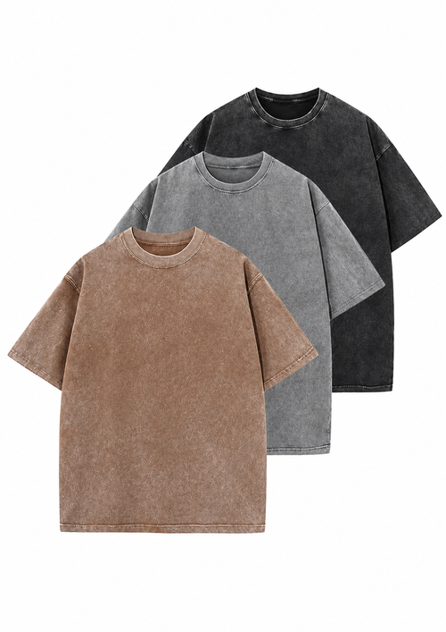 Heavyweigh Acid Washed 240 GSM Oversized T-shirt Pack of 3 Black, Sand & Grey 240 GSM