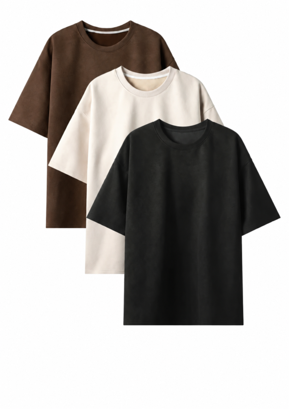 Heavyweight Oversized Solid Pack of 3 T-Shirts Brown, Off White & Black. 240 GSM