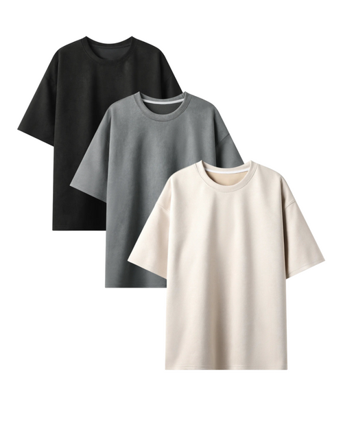 Heavyweight Oversized Solid Pack of 3 T-Shirts Steel Grey, Off White & Black. 240 GSM